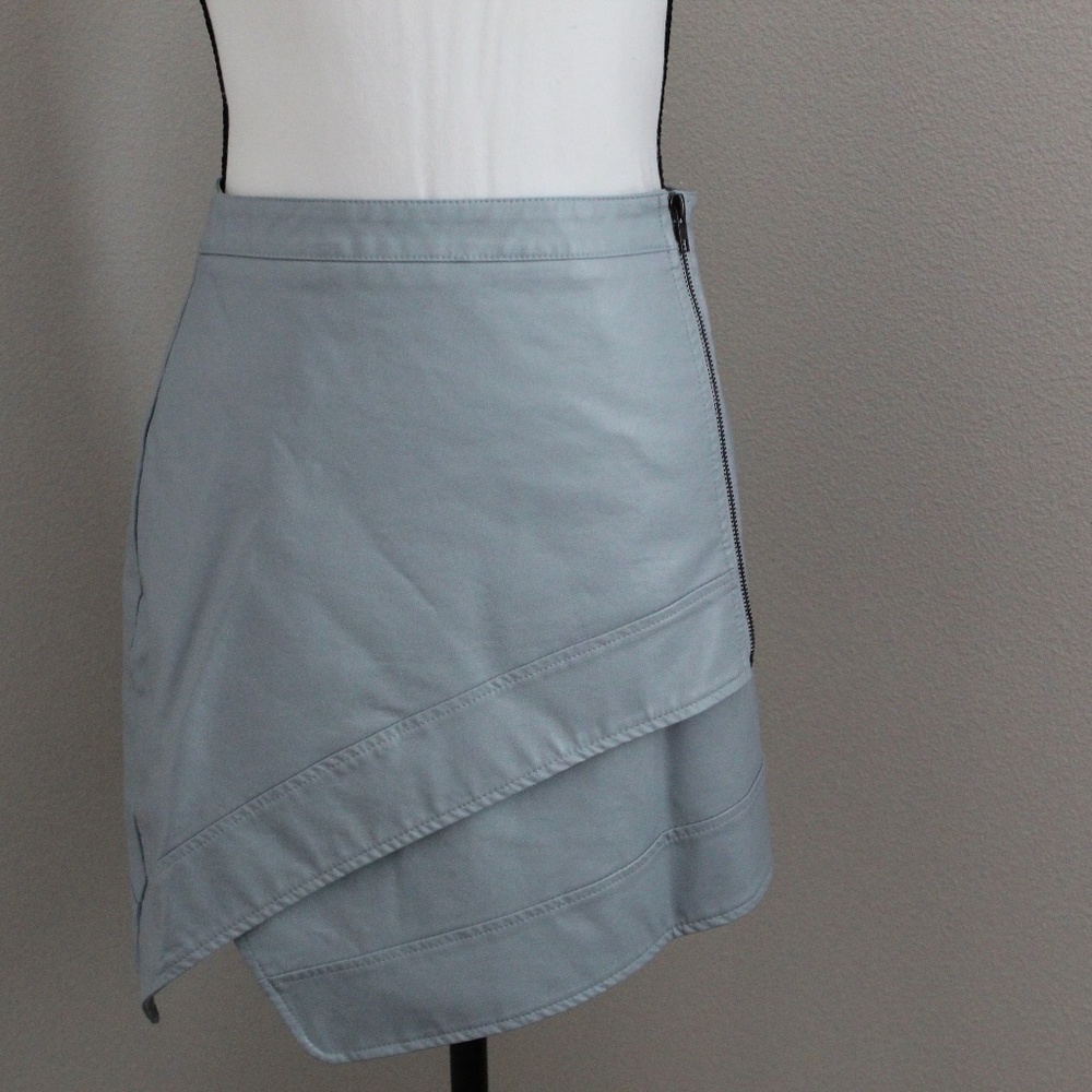 Light Blue Faux Leather Asymmetrical Wrap Mini Skirt